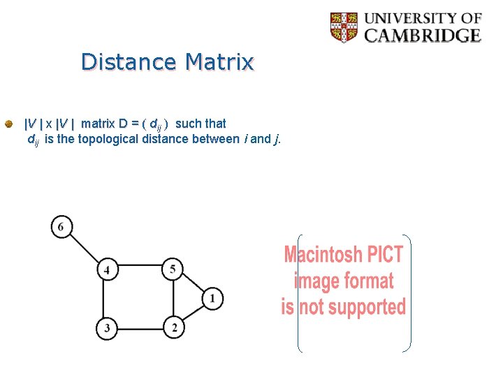 Distance Matrix |V | matrix D = ( dij ) such that dij is