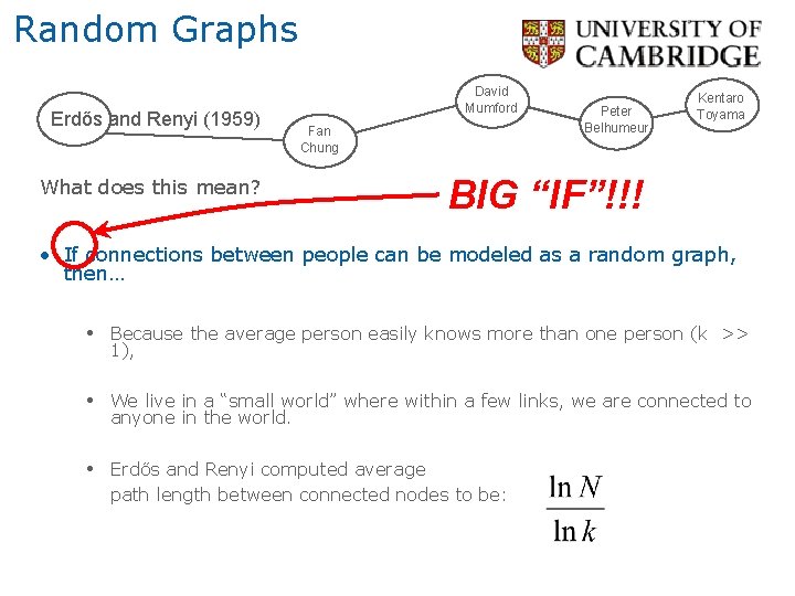 Random Graphs Erdős and Renyi (1959) What does this mean? David Mumford Fan Chung