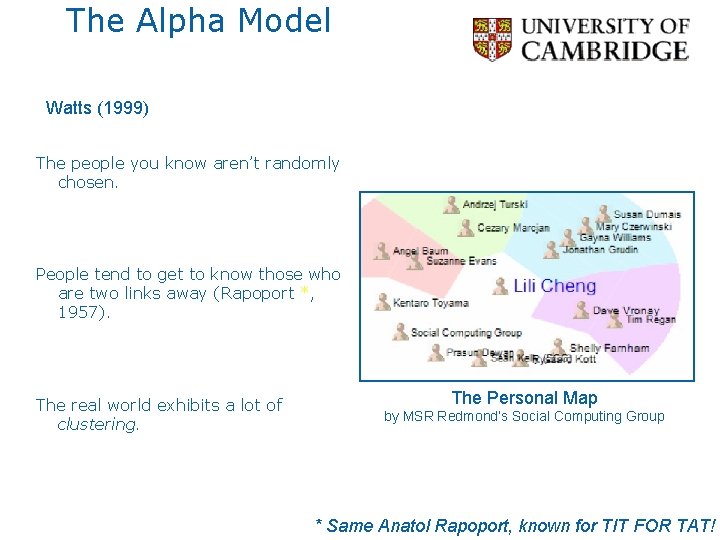 The Alpha Model Watts (1999) The people you know aren’t randomly chosen. People tend