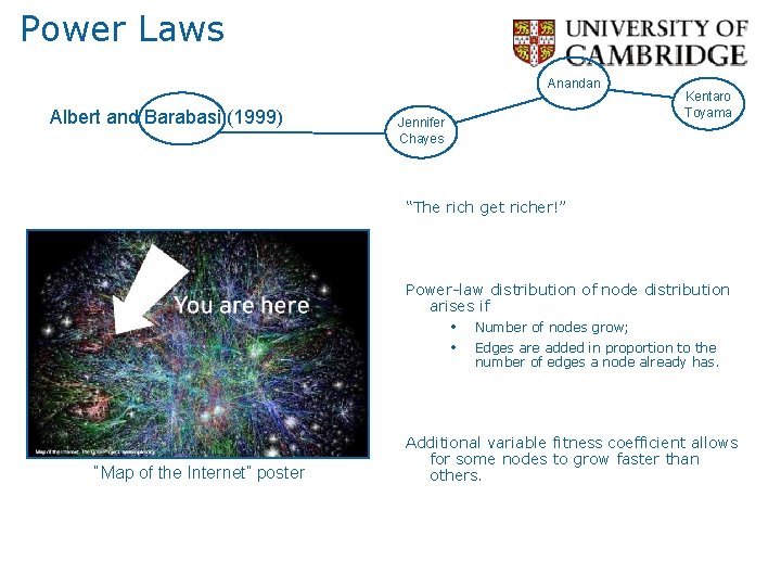 Power Laws Anandan Albert and Barabasi (1999) Jennifer Chayes Kentaro Toyama “The rich get