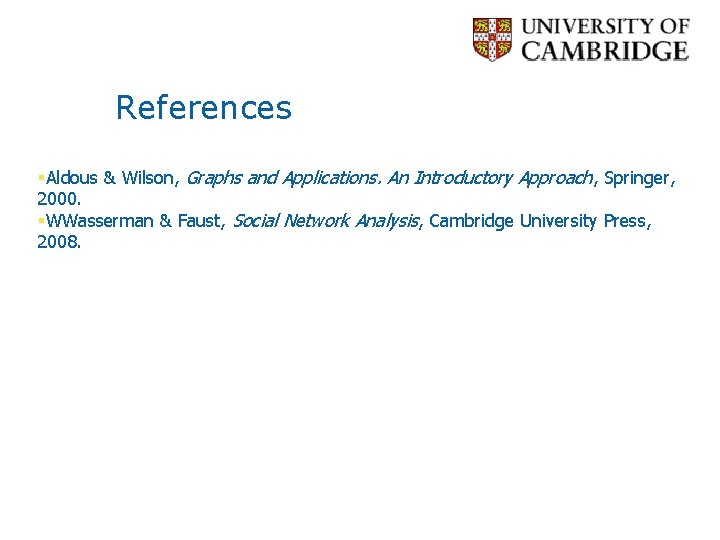 References §Aldous & Wilson, Graphs and Applications. An Introductory Approach, Springer, 2000. §WWasserman &