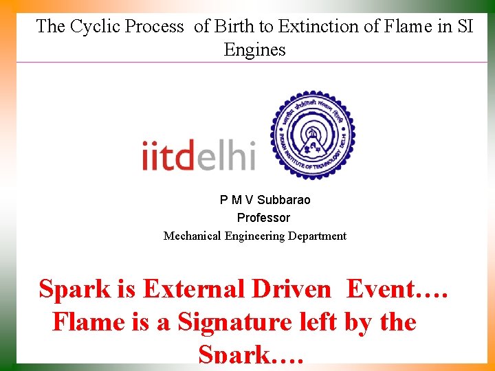 The Cyclic Process of Birth to Extinction of Flame in SI Engines P M