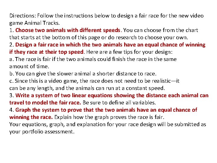 Directions: Follow the instructions below to design a fair race for the new video