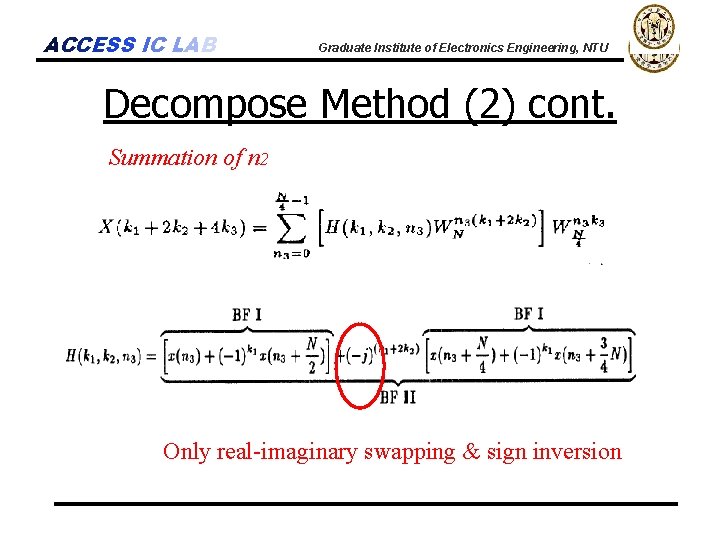 ACCESS IC LAB Graduate Institute of Electronics Engineering, NTU Decompose Method (2) cont. Summation