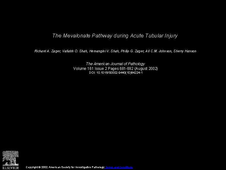 The Mevalonate Pathway during Acute Tubular Injury Richard A. Zager, Vallabh O. Shah, Hemangini