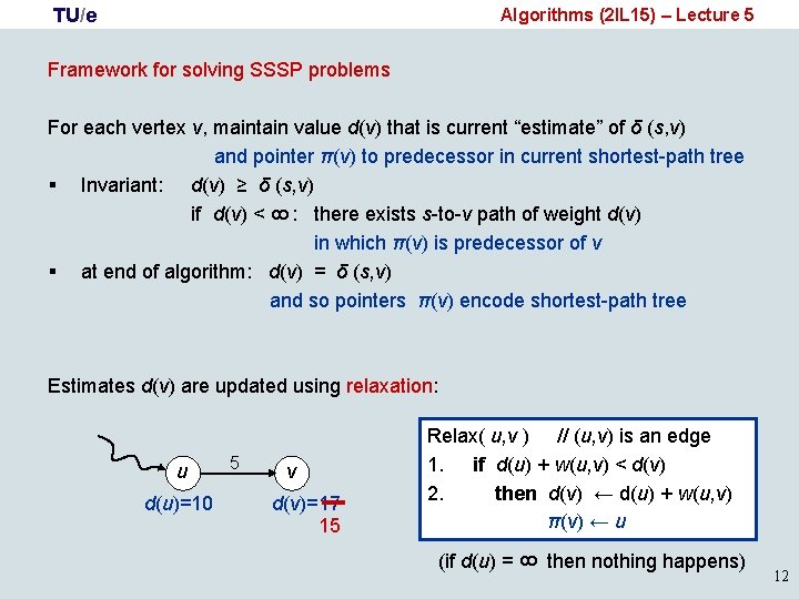 TU/e Algorithms (2 IL 15) – Lecture 5 Framework for solving SSSP problems 8