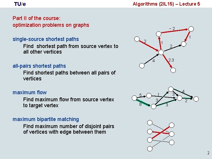 TU/e Algorithms (2 IL 15) – Lecture 5 Part II of the course: optimization