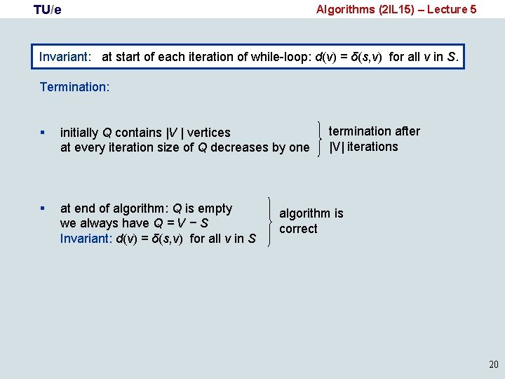 TU/e Algorithms (2 IL 15) – Lecture 5 Invariant: at start of each iteration
