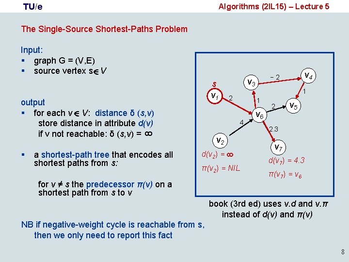 TU/e Algorithms (2 IL 15) – Lecture 5 The Single-Source Shortest-Paths Problem Input: §