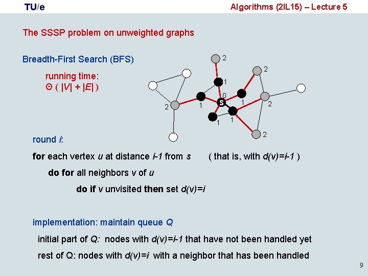 TU/e Algorithms (2 IL 15) – Lecture 5 The SSSP problem on unweighted graphs