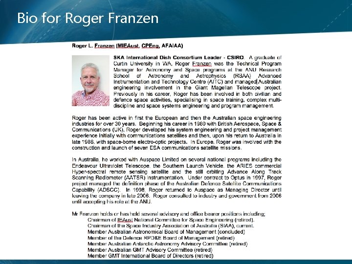 Bio for Roger Franzen 
