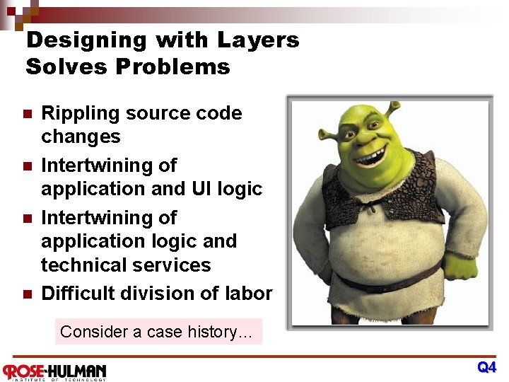Designing with Layers Solves Problems n n Rippling source code changes Intertwining of application