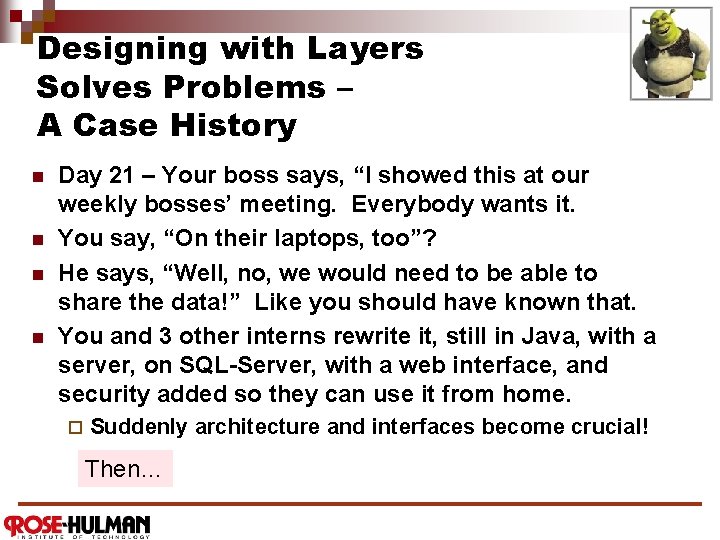 Designing with Layers Solves Problems – A Case History n n Day 21 –