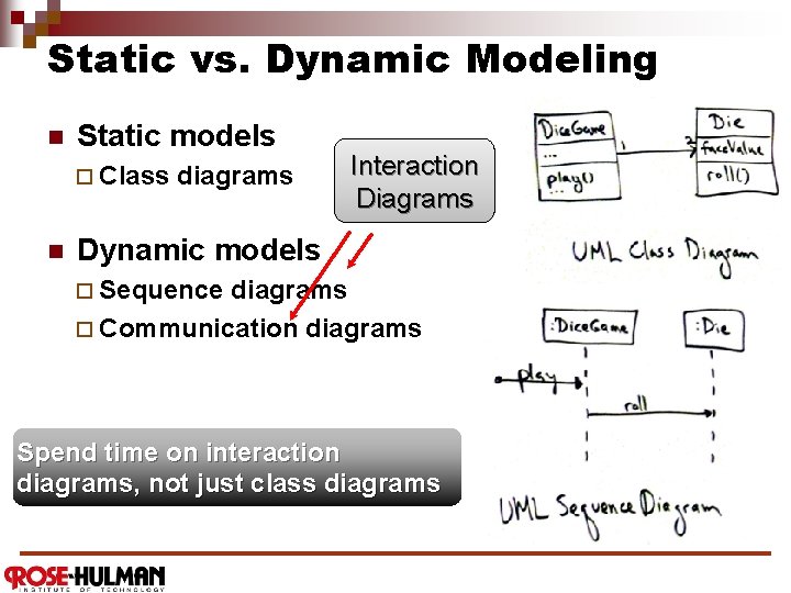 Static vs. Dynamic Modeling n Static models ¨ Class n diagrams Interaction Diagrams Dynamic