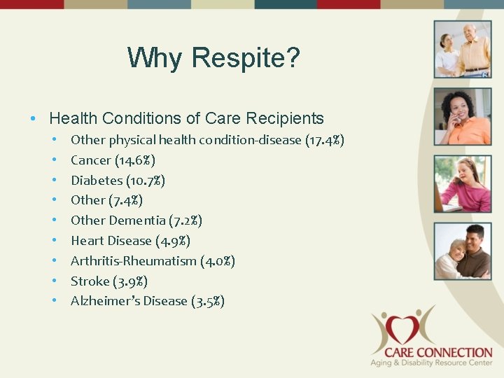 Why Respite? • Health Conditions of Care Recipients • • • Other physical health