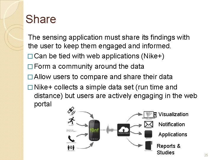 Share The sensing application must share its findings with the user to keep them