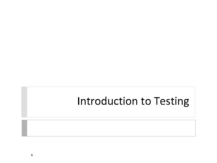 Introduction to Testing 1 