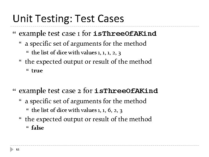 Unit Testing: Test Cases example test case 1 for is. Three. Of. AKind a