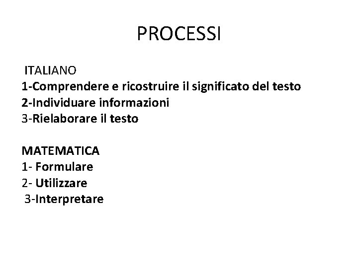 PROCESSI ITALIANO 1 -Comprendere e ricostruire il significato del testo 2 -Individuare informazioni 3