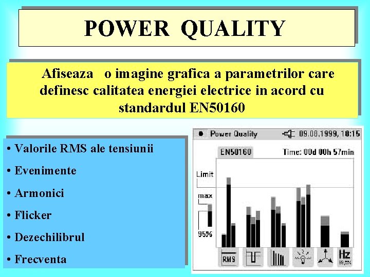 POWER QUALITY Afiseaza o imagine grafica a parametrilor care definesc calitatea energiei electrice in