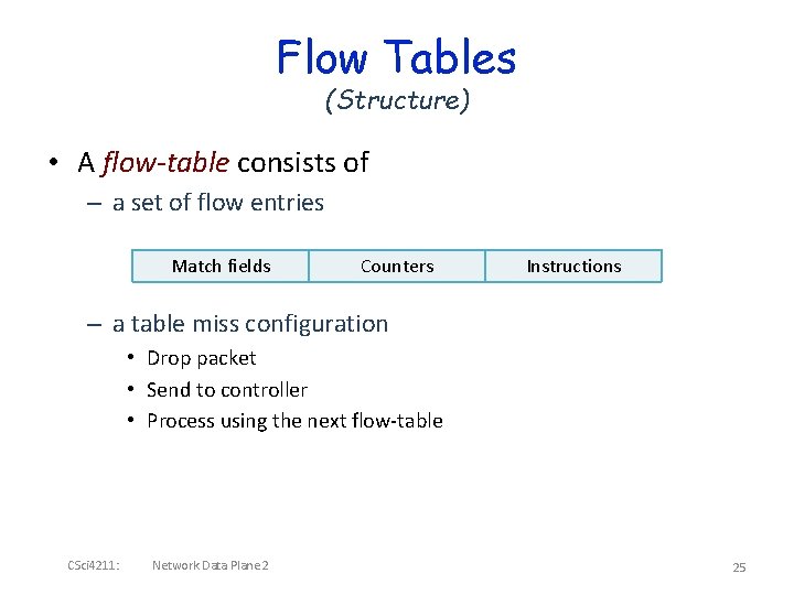 Flow Tables (Structure) • A flow-table consists of – a set of flow entries