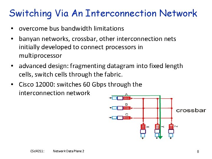 Switching Via An Interconnection Network • overcome bus bandwidth limitations • banyan networks, crossbar,