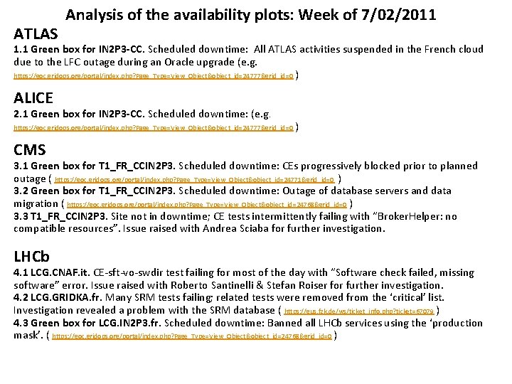 ATLAS Analysis of the availability plots: Week of 7/02/2011 1. 1 Green box for