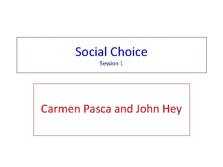 Social Choice Session 1 Carmen Pasca and John Hey 