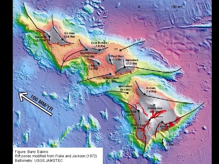 Figure: Barry Eakins Rift zones modified from Fiske and Jackson (1972) Bathimetry: USGS JAMSTEC