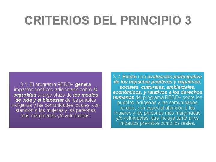 CRITERIOS DEL PRINCIPIO 3 3. 1. El programa REDD+ genera impactos positivos adicionales sobre