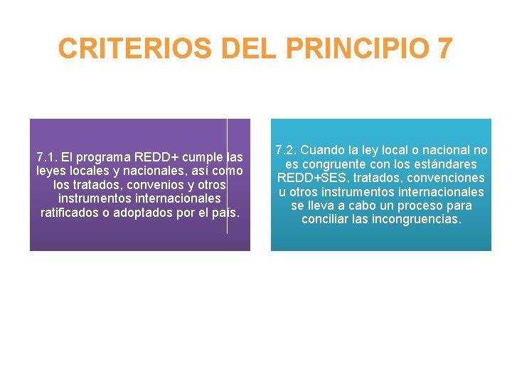 CRITERIOS DEL PRINCIPIO 7 7. 1. El programa REDD+ cumple las leyes locales y