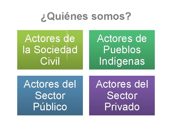 ¿Quiénes somos? Actores de la Sociedad Civil Actores de Pueblos Indígenas Actores del Sector