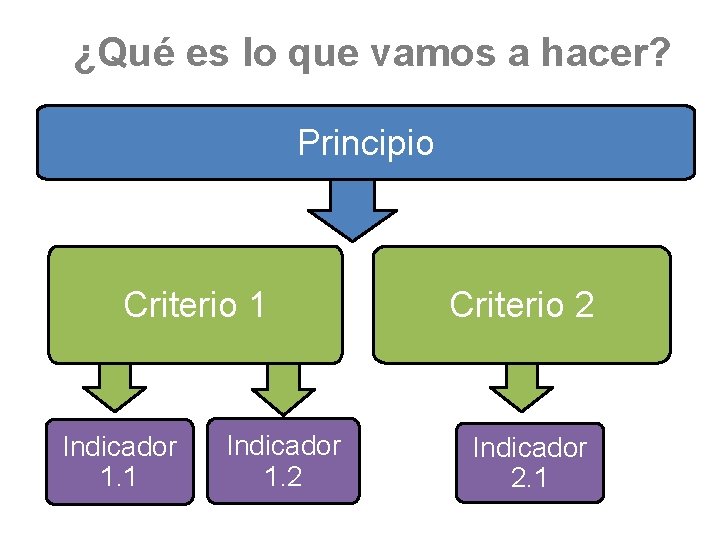 ¿Qué es lo que vamos a hacer? Principio Criterio 1 Indicador 1. 2 Criterio