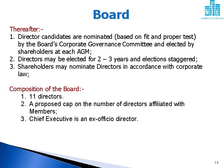 Board Thereafter: 1. Director candidates are nominated (based on fit and proper test) by