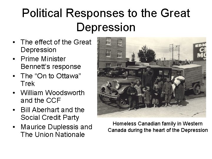 Political Responses to the Great Depression • The effect of the Great Depression •