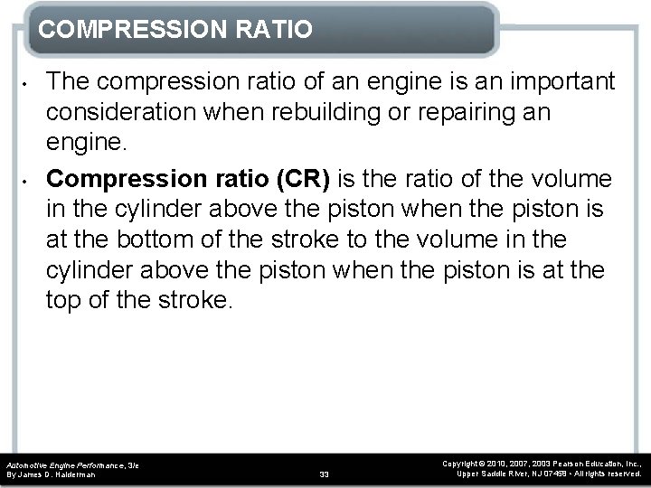 COMPRESSION RATIO • • The compression ratio of an engine is an important consideration COMPRESSION RATIO • • The compression ratio of an engine is an important consideration