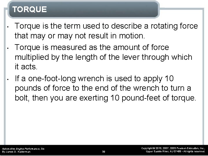 TORQUE • • • Torque is the term used to describe a rotating force TORQUE • • • Torque is the term used to describe a rotating force