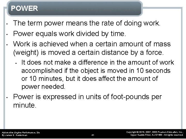 POWER • • • The term power means the rate of doing work. Power POWER • • • The term power means the rate of doing work. Power