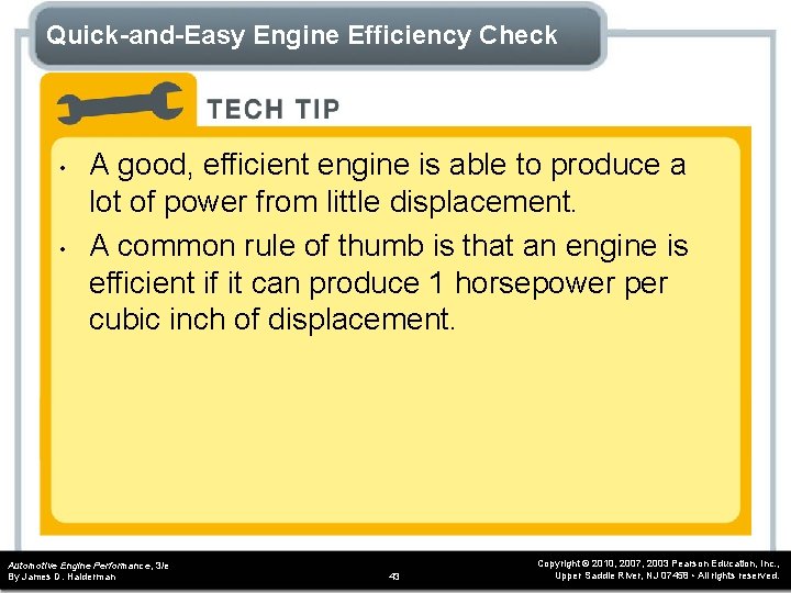 Quick-and-Easy Engine Efficiency Check • • A good, efficient engine is able to produce Quick-and-Easy Engine Efficiency Check • • A good, efficient engine is able to produce