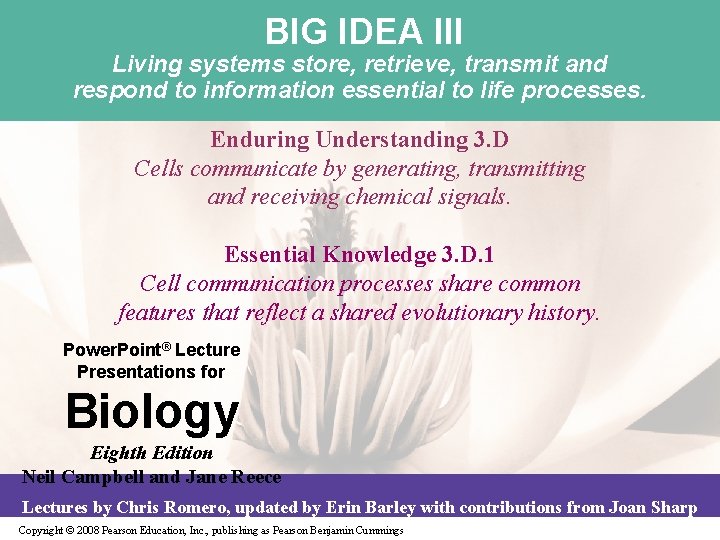 BIG IDEA III Living systems store, retrieve, transmit and respond to information essential to