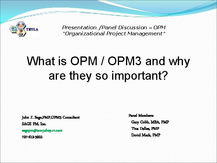 Presentation /Panel Discussion – OPM “Organizational Project Management” What is OPM / OPM 3 Presentation /Panel Discussion – OPM “Organizational Project Management” What is OPM / OPM 3