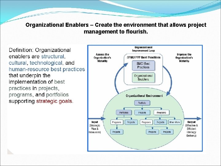 Organizational Enablers – Create the environment that allows project management to flourish. Organizational Enablers – Create the environment that allows project management to flourish.