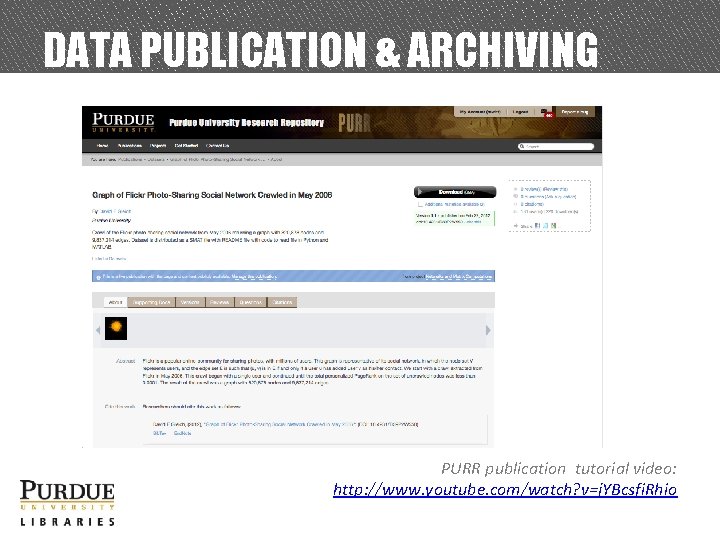 DATA PUBLICATION & ARCHIVING PURR publication tutorial video: http: //www. youtube. com/watch? v=j. YBcsfi.