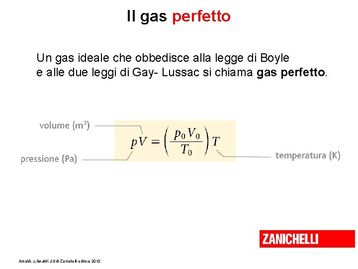 Il gas perfetto Un gas ideale che obbedisce alla legge di Boyle e alle