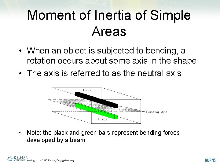 Moment of Inertia of Simple Areas • When an object is subjected to bending,