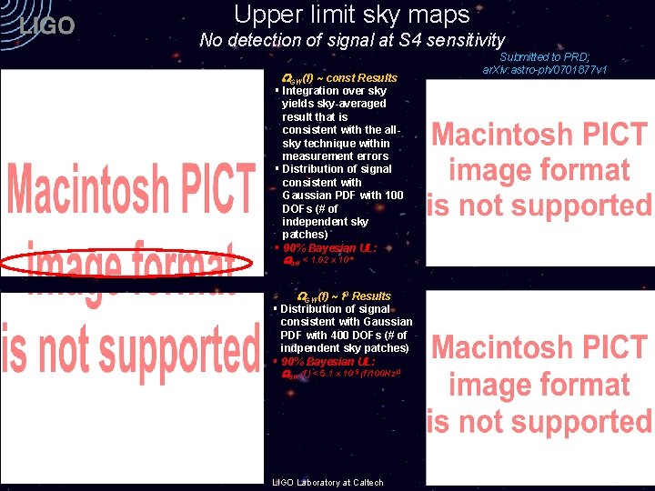 Upper limit sky maps No detection of signal at S 4 sensitivity GW(f) ~