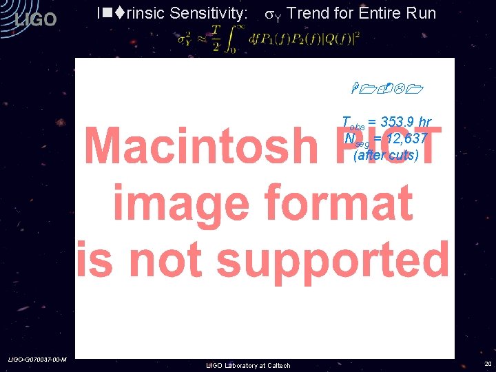 I rinsic Sensitivity: Y Trend for Entire Run Tobs = 353. 9 hr Nseg