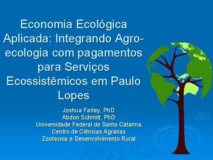 Economia Ecológica Aplicada: Integrando Agroecologia com pagamentos para Serviços Ecossistêmicos em Paulo Lopes Joshua