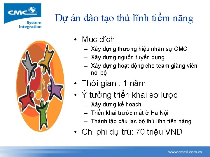 Dự án đào tạo thủ lĩnh tiềm năng • Mục đích: – Xây dựng