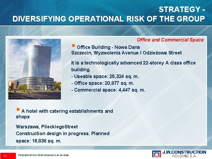 STRATEGY DIVERSIFYING OPERATIONAL RISK OF THE GROUP Office and Commercial Space § Office Building